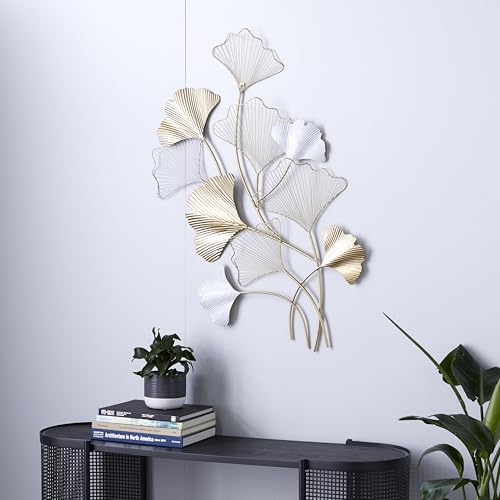 Deco 79 Gold Metal Leaf Wall Sculpture with White Accents, 25" x 40"