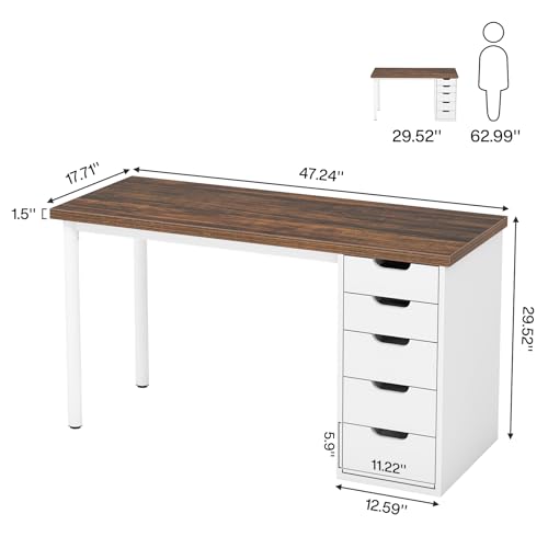 Tribesigns Rustic Brown Computer Desk with 5 Drawers & Storage for Small Spaces
