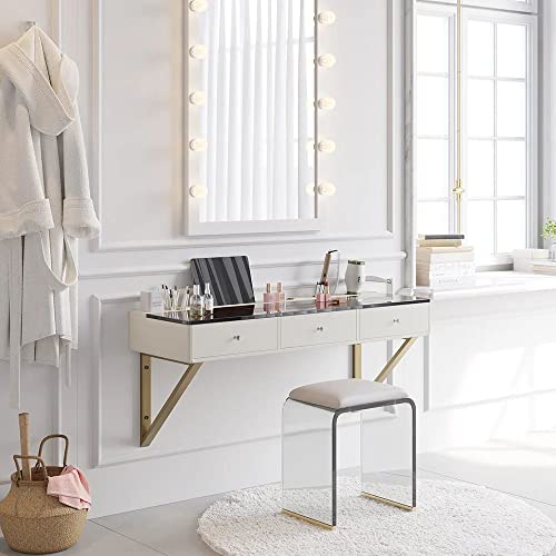 Wall-Mounted Floating Makeup Vanity with Drawers for Modern White Beauty Station