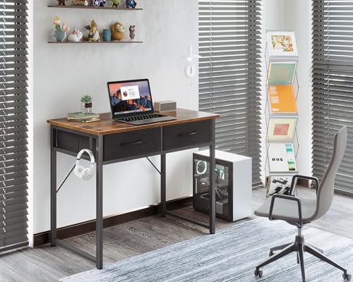 Small Desk with Fabric Drawers for Bedroom and Home Office