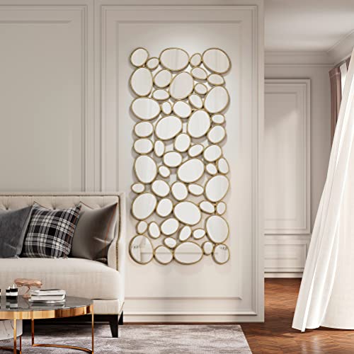 Large Gold Wall Mirrors - 23x51 Inch Pebble Design Accent Mirror for Living Room & Entryway Decor